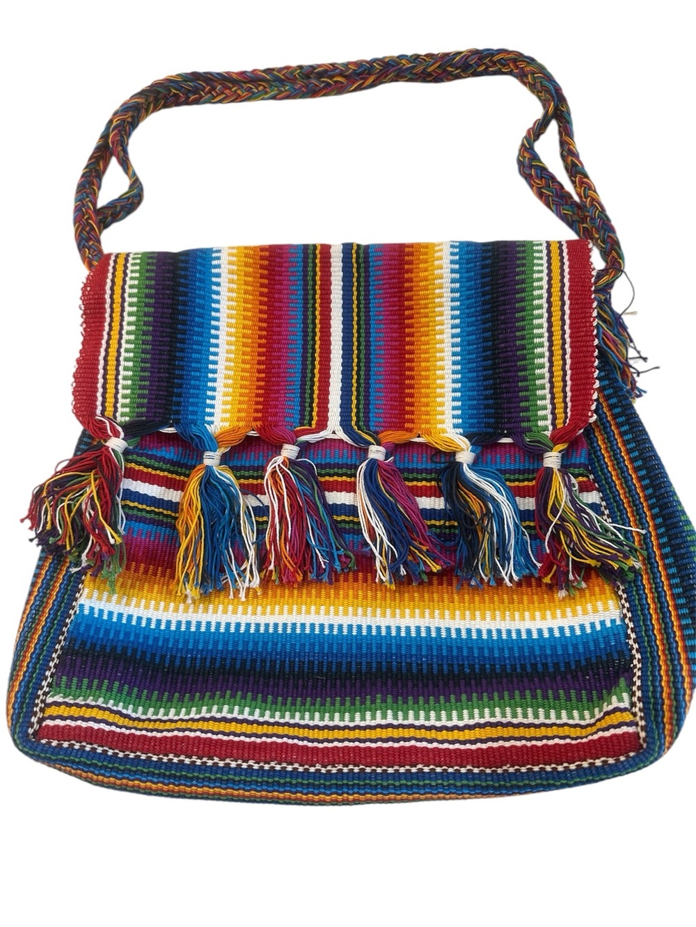 Two Authentic Handmade Paraguayan Woven Tote Bags from Asunción Colorful Tassel - Picture 5 of 12